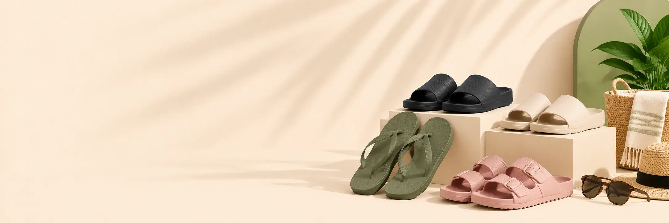 Slippers op een zandkleurige achtergrond