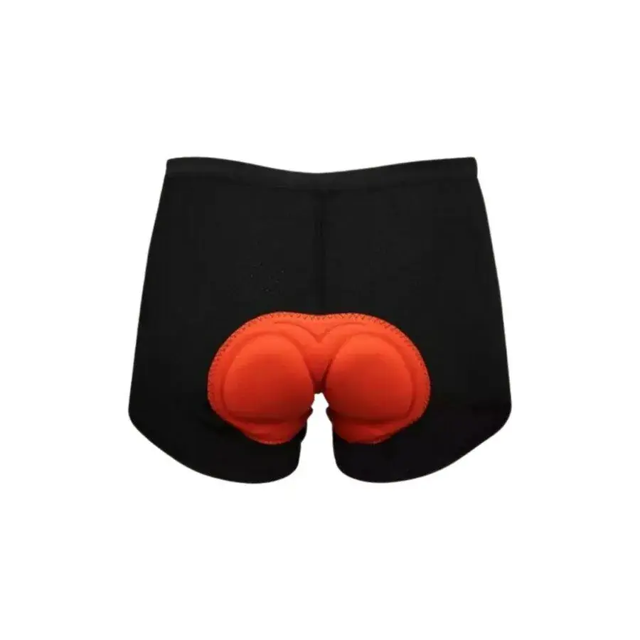 Zwarte fietsonderbroek met oranje gevoerde zeem, gezien vanaf de achterkant, voor dames en heren
