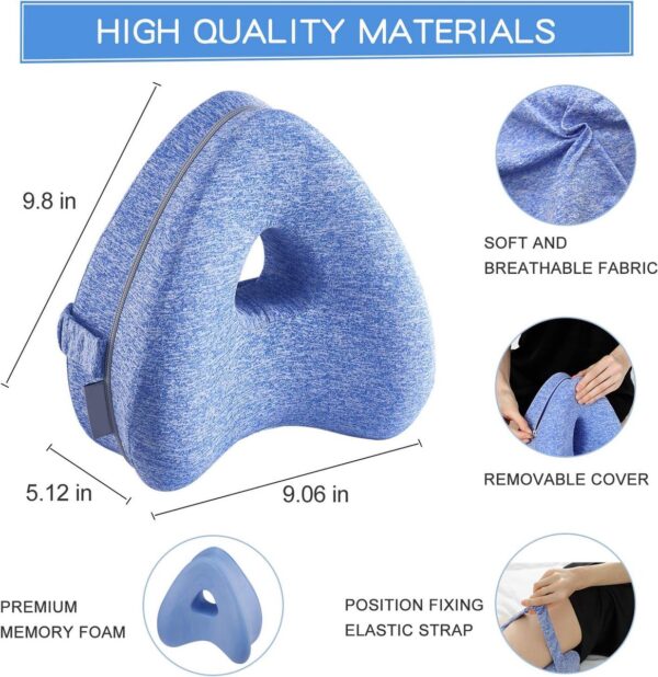 Orthopedisch Kniekussen - Kniekussen Voor In Bed - Ergonomisch Beenkussen - Zijslaapkussen - Kniekussen Voor Zijslapers - Schootkussen - Met Elastische Band - Houding Correctie - Verlichten Rugpijn/Heupklachten/Artrose - Hart Vorm - Blauw